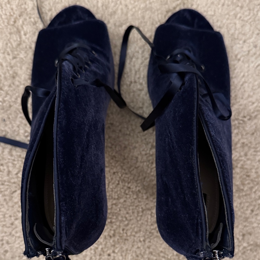 White House Black Market Navy Velvet Lace-Up Boots